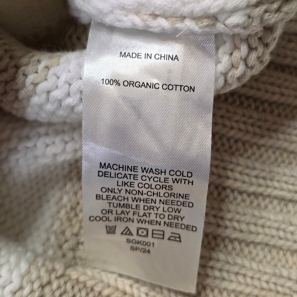 Quince Women's Medium Organic Cotton Cropped Polo Sweater Beige Ivory Stripe - Picture 6 of 9